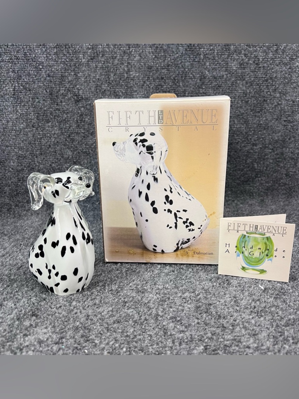 Fifth Avenue Crystal Dalmatian 5.5” Handmade Art Glass Dog Figurine Paperweight